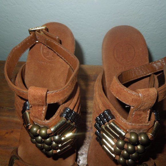 Tory Burch Beaded Cork Wedge Sandals 7 - Picture 5 of 7